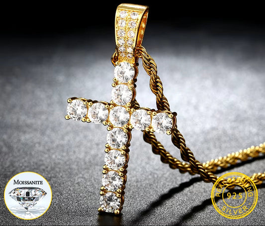 5Mm Tennis Cross Pendant Hip Hop Jewelry Fully Moissanite Pendant Necklace with Fine Jewelry Tennis Chain